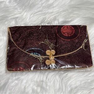 Japanese Brocade Silk Pouches Brown With Gold Accents Set of 3 New